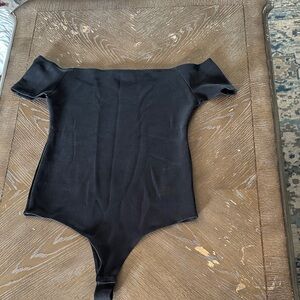 Steve Madden Black Off-the-Shoulder Ribbed Bodysuit